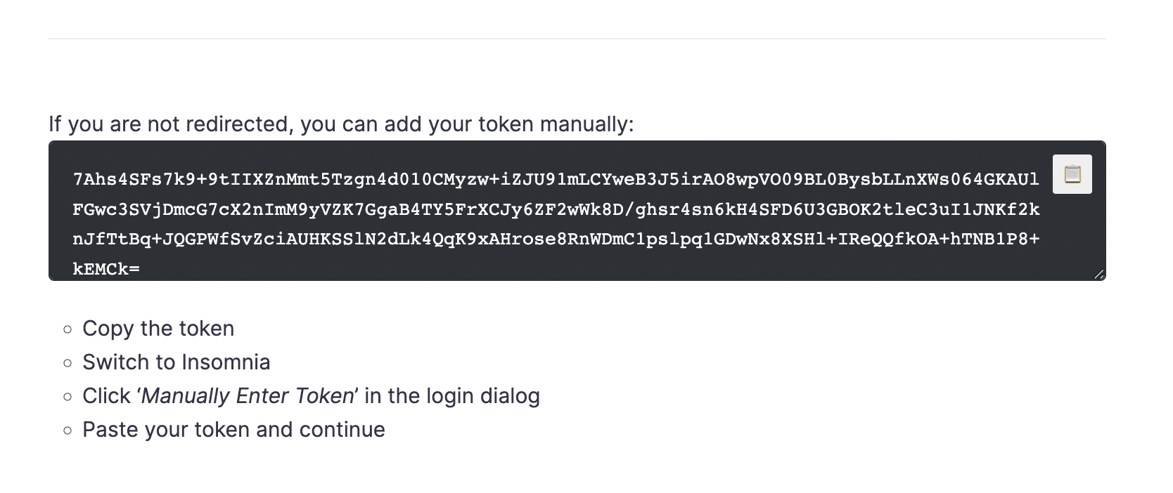 Copy and Paste your Token in Manually