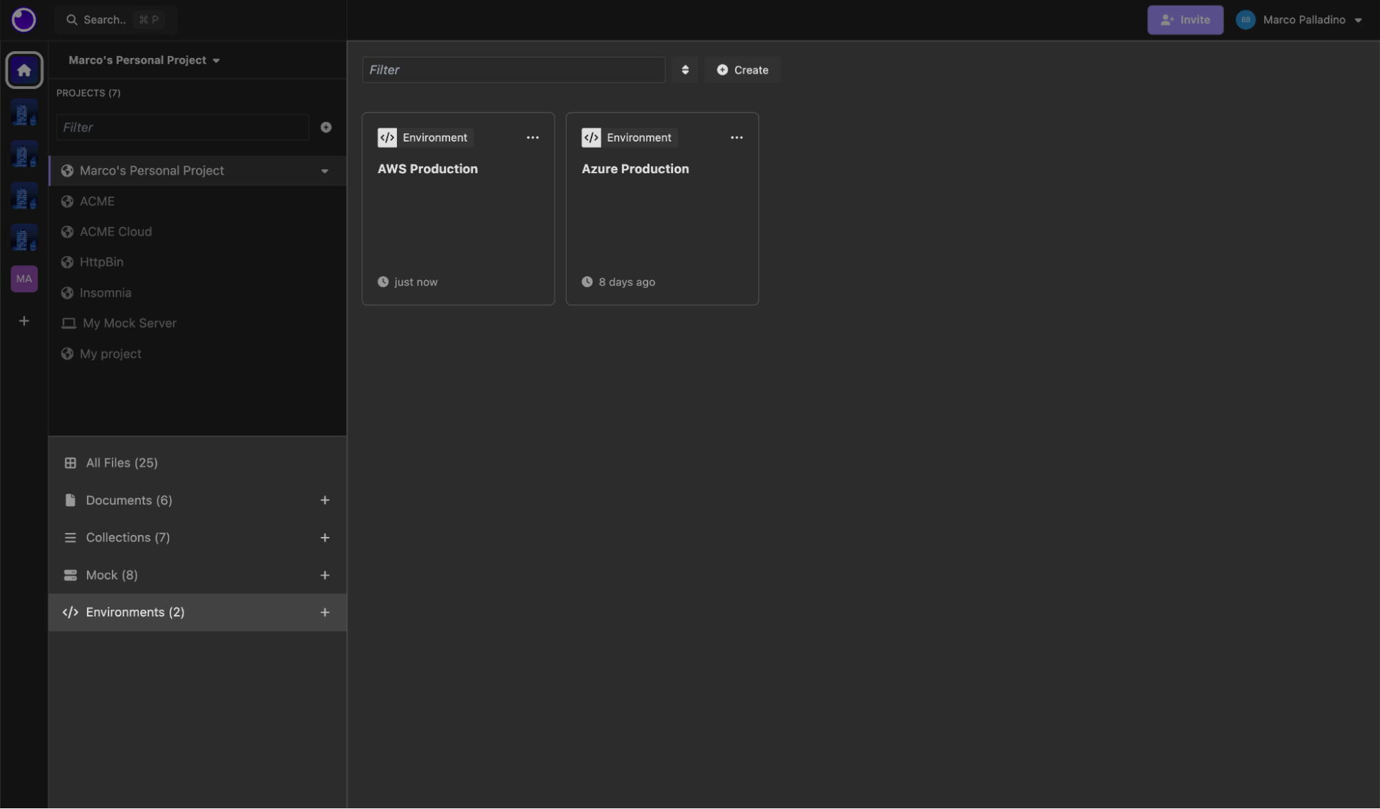 Global Environments seen on dashboard