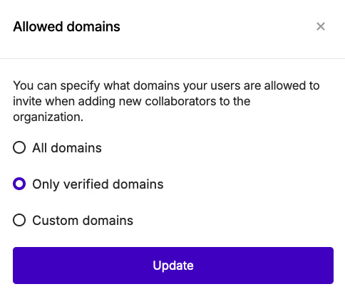 Invite control - allowed domains menu