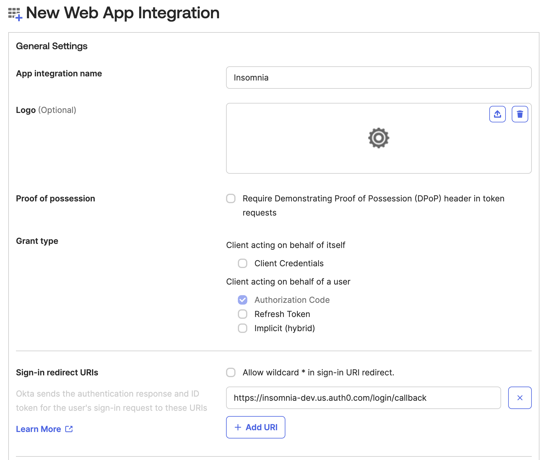 okta set app name and Sign-in redirect URI