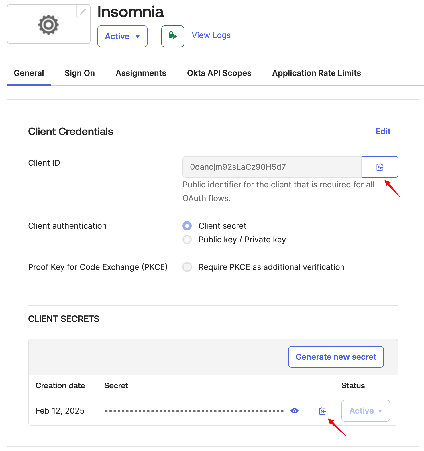 okta client id and secrets